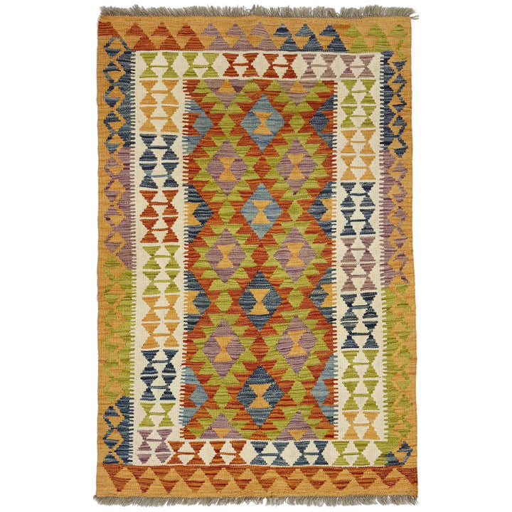 Afghan Vegetable Kilim Rug 3' 5" x 5' 3" Flat-Weave | No. AL911174