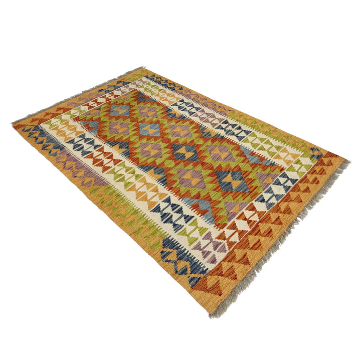 Afghan Vegetable Kilim Rug 3' 5" x 5' 3" Flat-Weave | No. AL911174