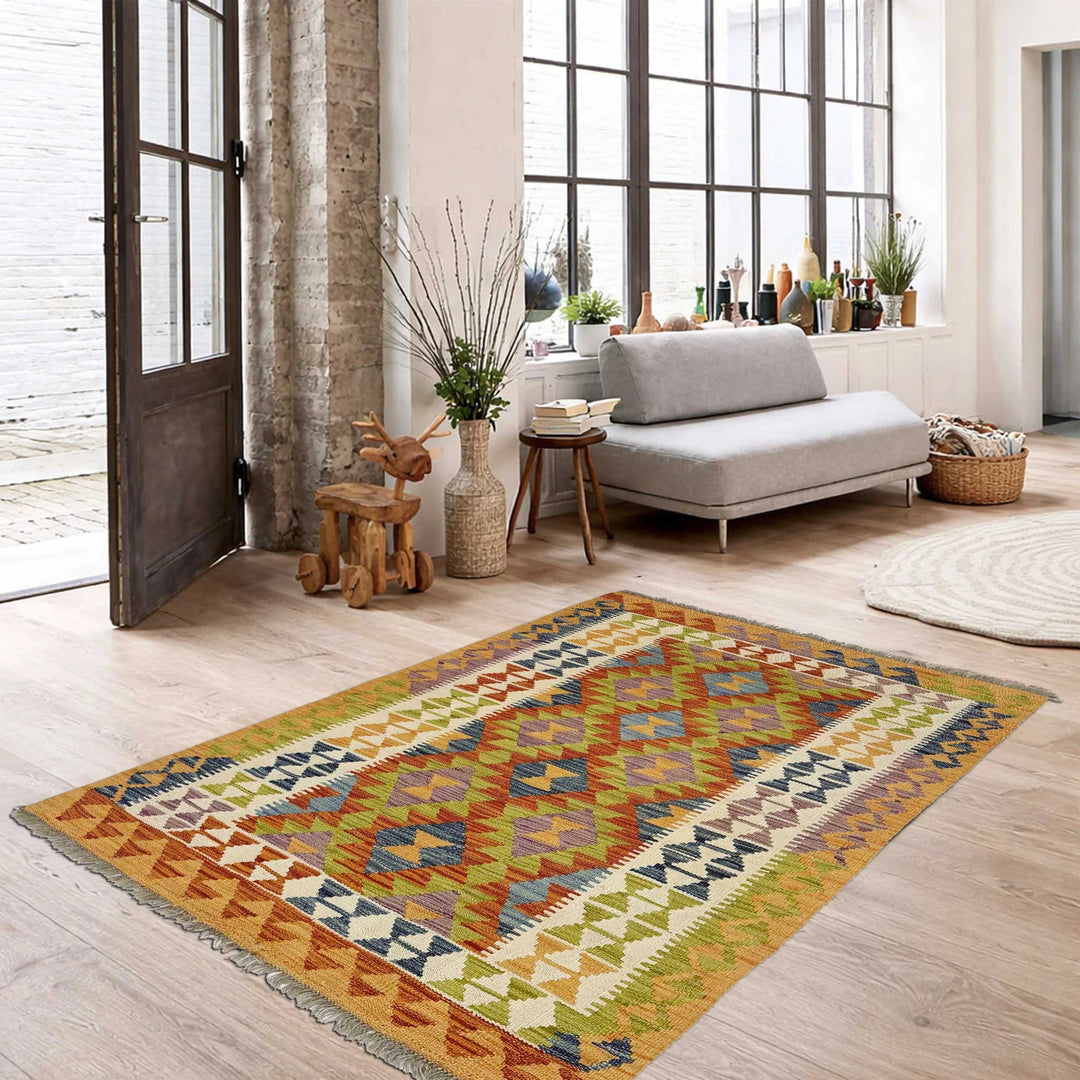 Afghan Vegetable Kilim Rug 3' 5" x 5' 3" Flat-Weave | No. AL911174