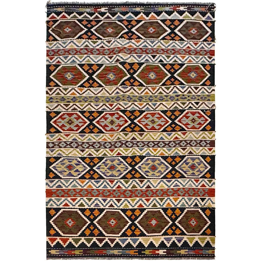 Afghan Kilim Rug 4' 11" x 7' 3" Flat-Weave | No. AL91158