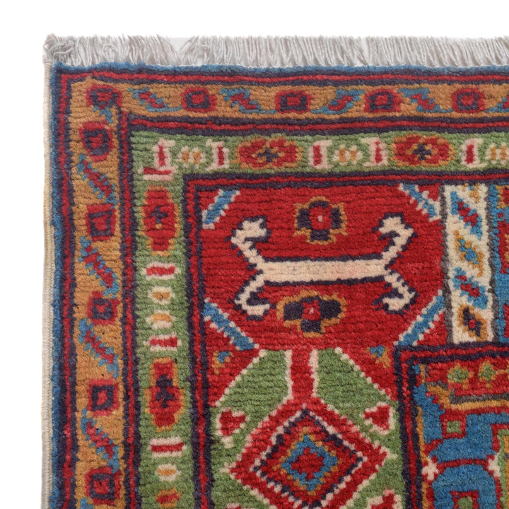 Beige Afghan Kazak Rug 4'7" x 6'6" Hand-Knotted | No. AL911808