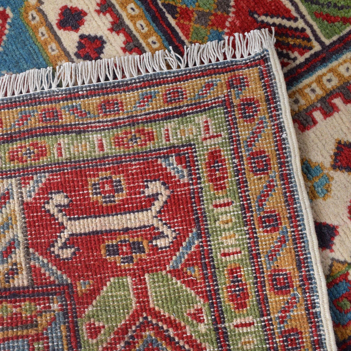 Beige Afghan Kazak Rug 4'7" x 6'6" Hand-Knotted | No. AL911808
