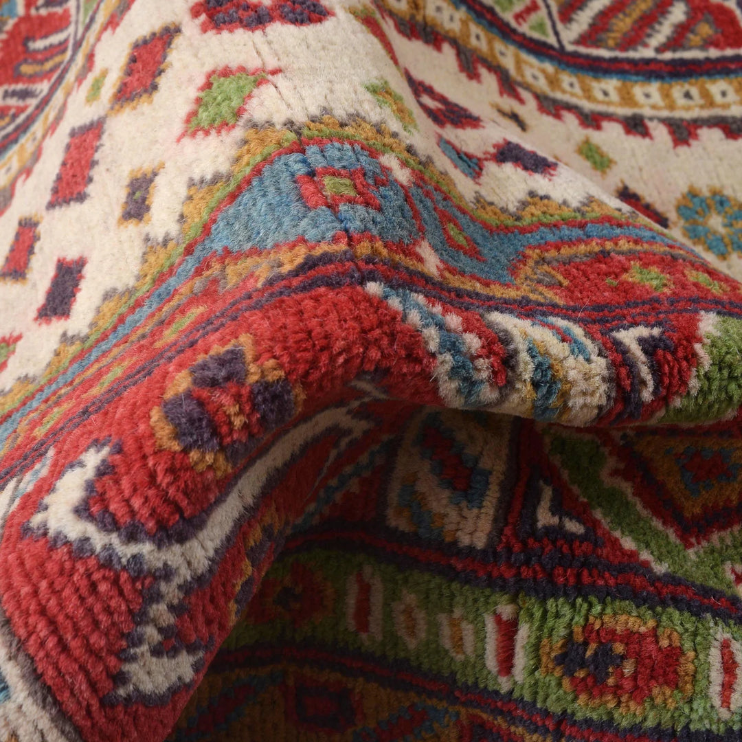 Beige Afghan Kazak Rug 4'7" x 6'6" Hand-Knotted | No. AL911808
