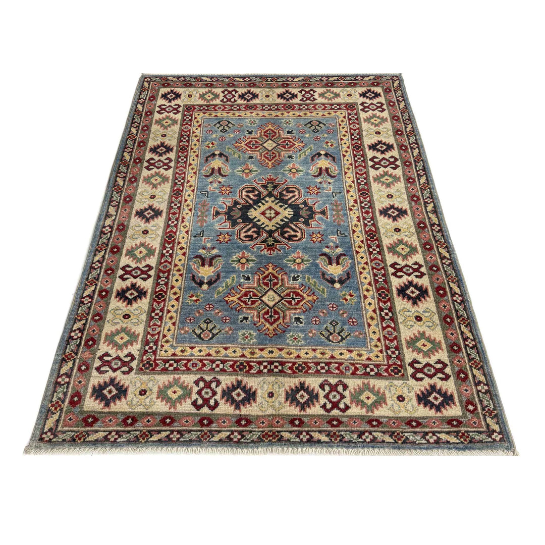 Blue Afghan Kazak Rug 3' 3" x 5' 1" Hand-Knotted | No. AL91181