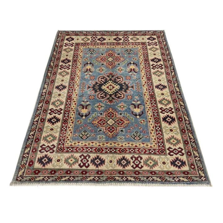 Blue Afghan Kazak Rug 3' 3" x 5' 1" Hand-Knotted | No. AL91181