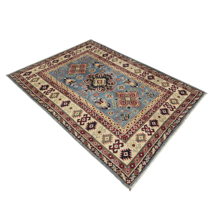 Blue Afghan Kazak Rug 3' 3" x 5' 1" Hand-Knotted | No. AL91181