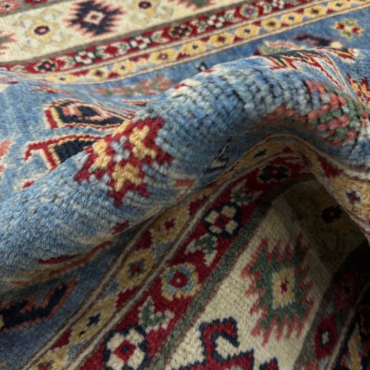 Blue Afghan Kazak Rug 3' 3" x 5' 1" Hand-Knotted | No. AL91181