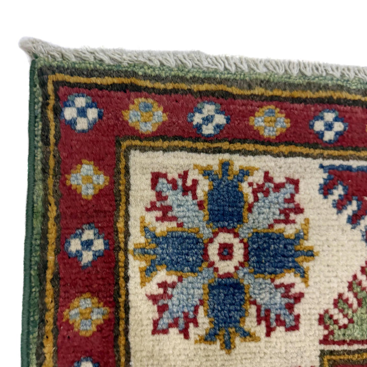 Green Afghan Kazak Rug 3' 10" x 5' 8" Hand-Knotted | No. AL91223