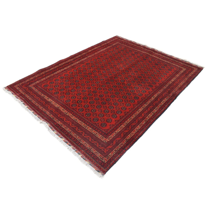 Deep Red Afghan Khoja Roshnai Rug 5' 0" x 6' 6" Hand-Knotted | No. AL91311