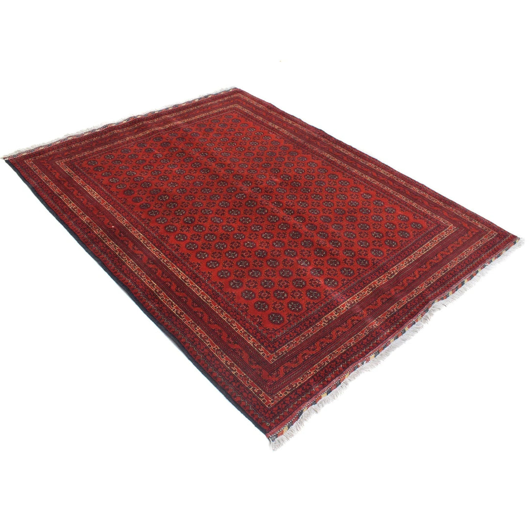 Deep Red Afghan Khoja Roshnai Rug 5' 0" x 6' 6" Hand-Knotted | No. AL91311