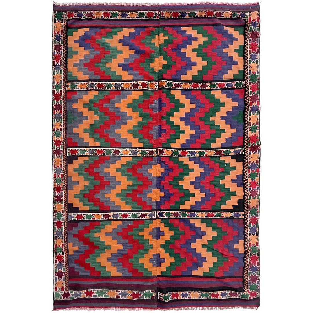 Afghan Vintage Kilim Rug 5'6" x 8'5" Flat-Weave | No. AL91322