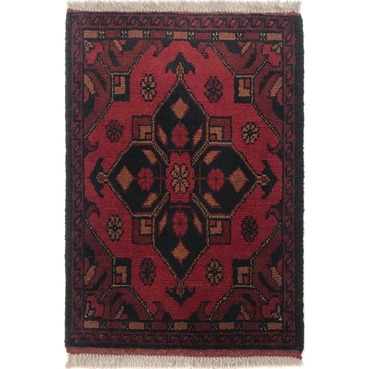 Red Afghan Oriental Doormat 1' 5" x 2' 0" Hand-Knotted | No. AL91343