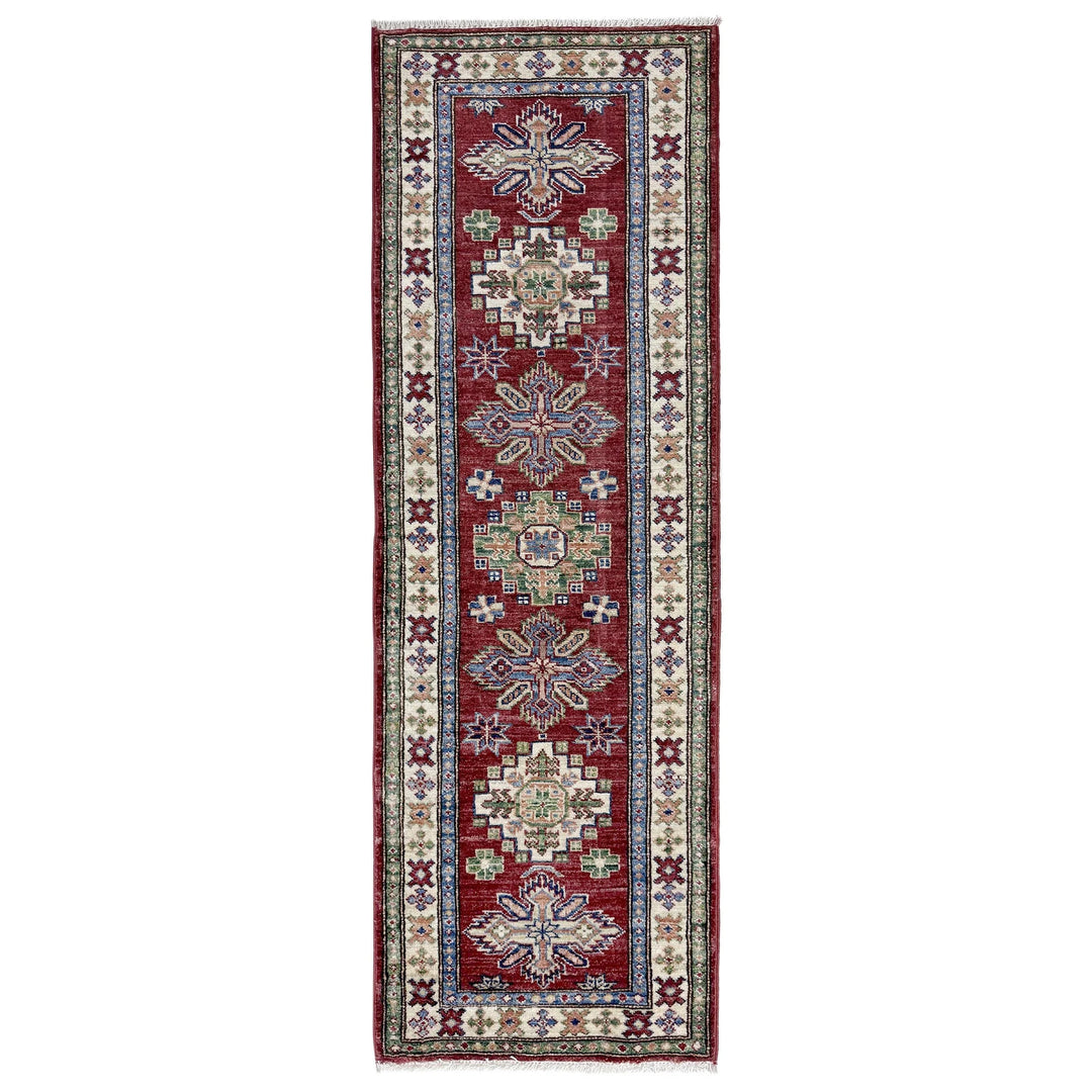 Red Afghan Kazak Rug 1' 11" x 5' 9" Hand-Knotted | No. AL91427