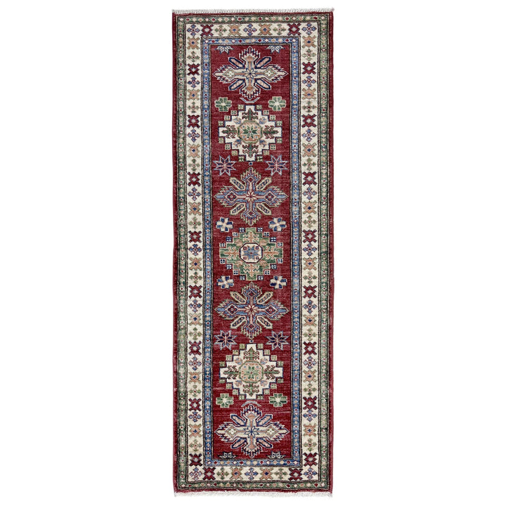 Red Afghan Kazak Rug 1' 11" x 5' 9" Hand-Knotted | No. AL91427
