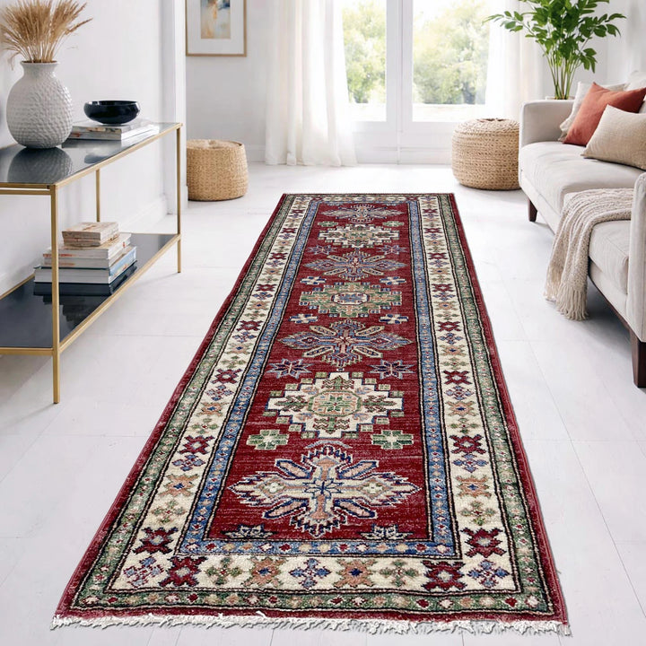 Red Afghan Kazak Rug 1' 11" x 5' 9" Hand-Knotted | No. AL91427