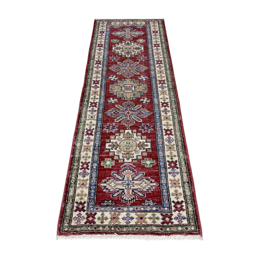 Red Afghan Kazak Rug 1' 11" x 5' 9" Hand-Knotted | No. AL91427