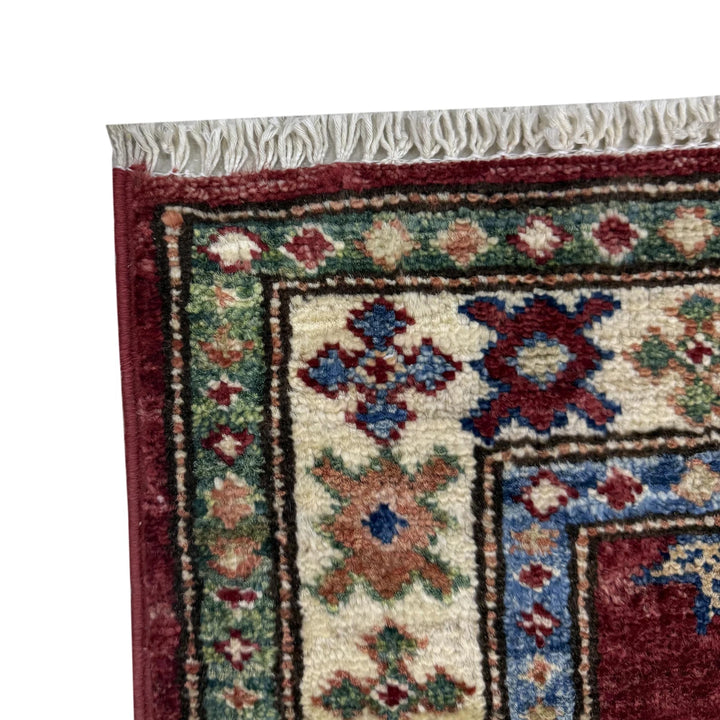 Red Afghan Kazak Rug 1' 11" x 5' 9" Hand-Knotted | No. AL91427
