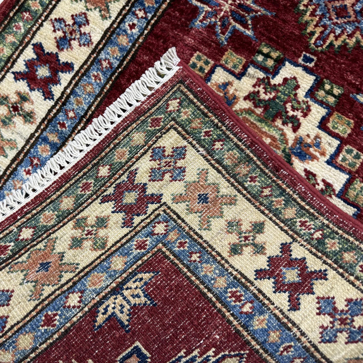 Red Afghan Kazak Rug 1' 11" x 5' 9" Hand-Knotted | No. AL91427