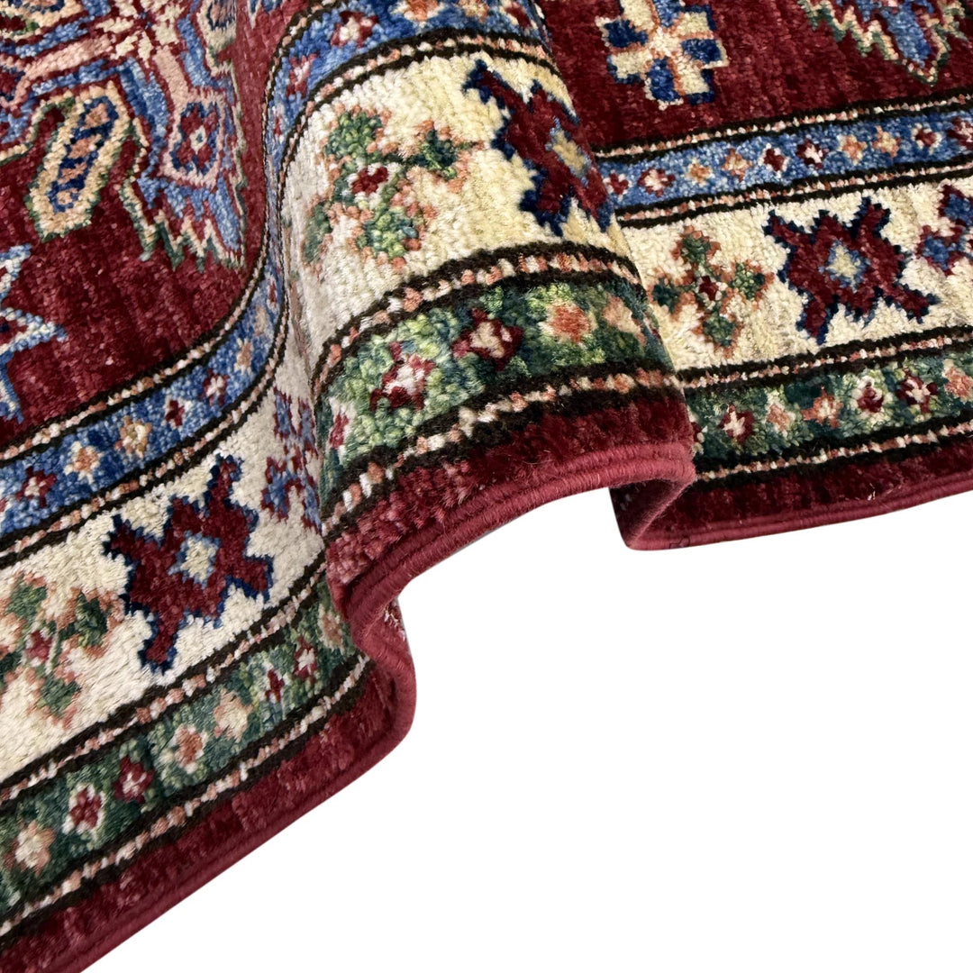 Red Afghan Kazak Rug 1' 11" x 5' 9" Hand-Knotted | No. AL91427