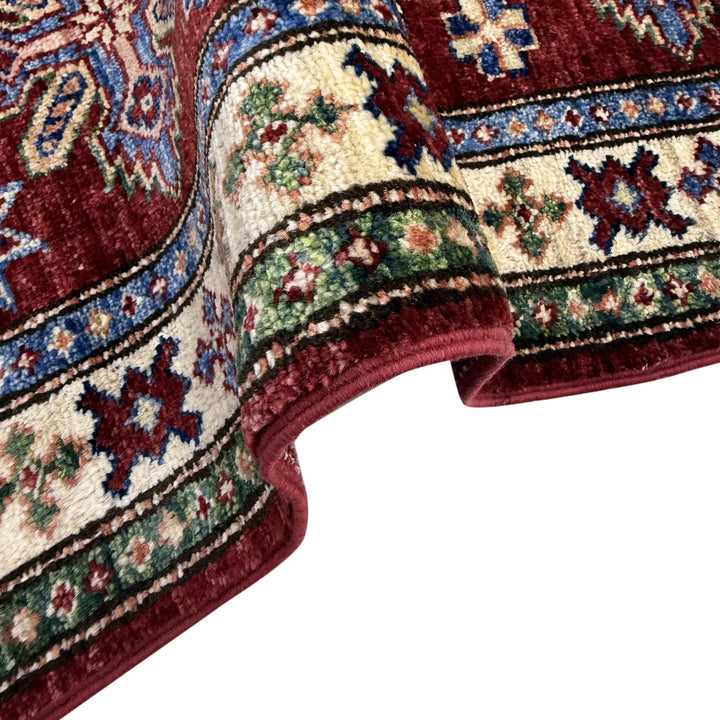 Red Afghan Kazak Rug 1' 11" x 5' 9" Hand-Knotted | No. AL91427
