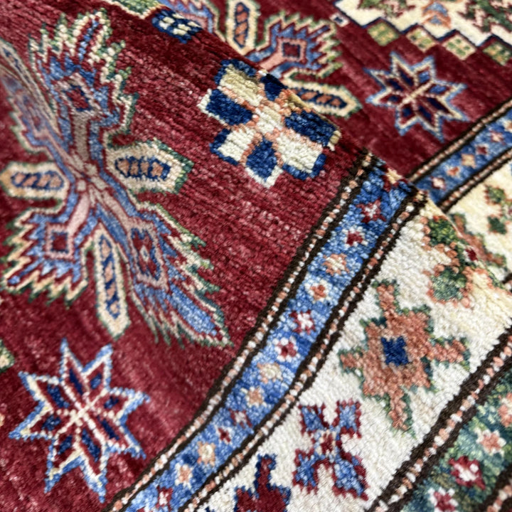 Red Afghan Kazak Rug 1' 11" x 5' 9" Hand-Knotted | No. AL91427