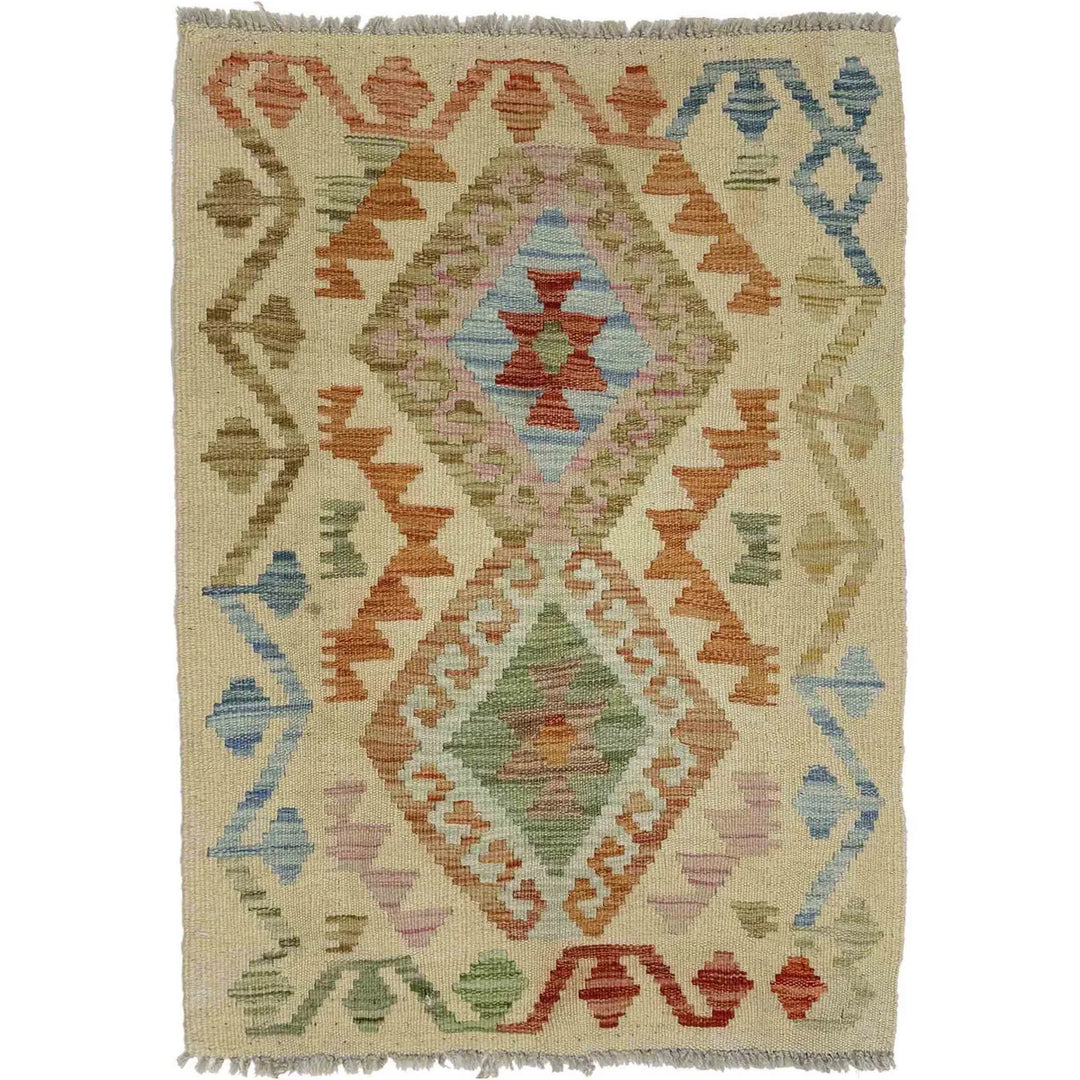 Afghan Vegetable Kilim Rug 2' 2" x 3' 2" Flat-Weave | No. AL915085