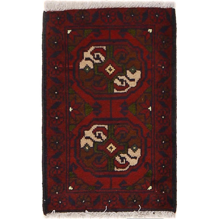 Red Afghan Oriental Doormat 1' 3" x 2' 0" Hand-Knotted | No. AL91593
