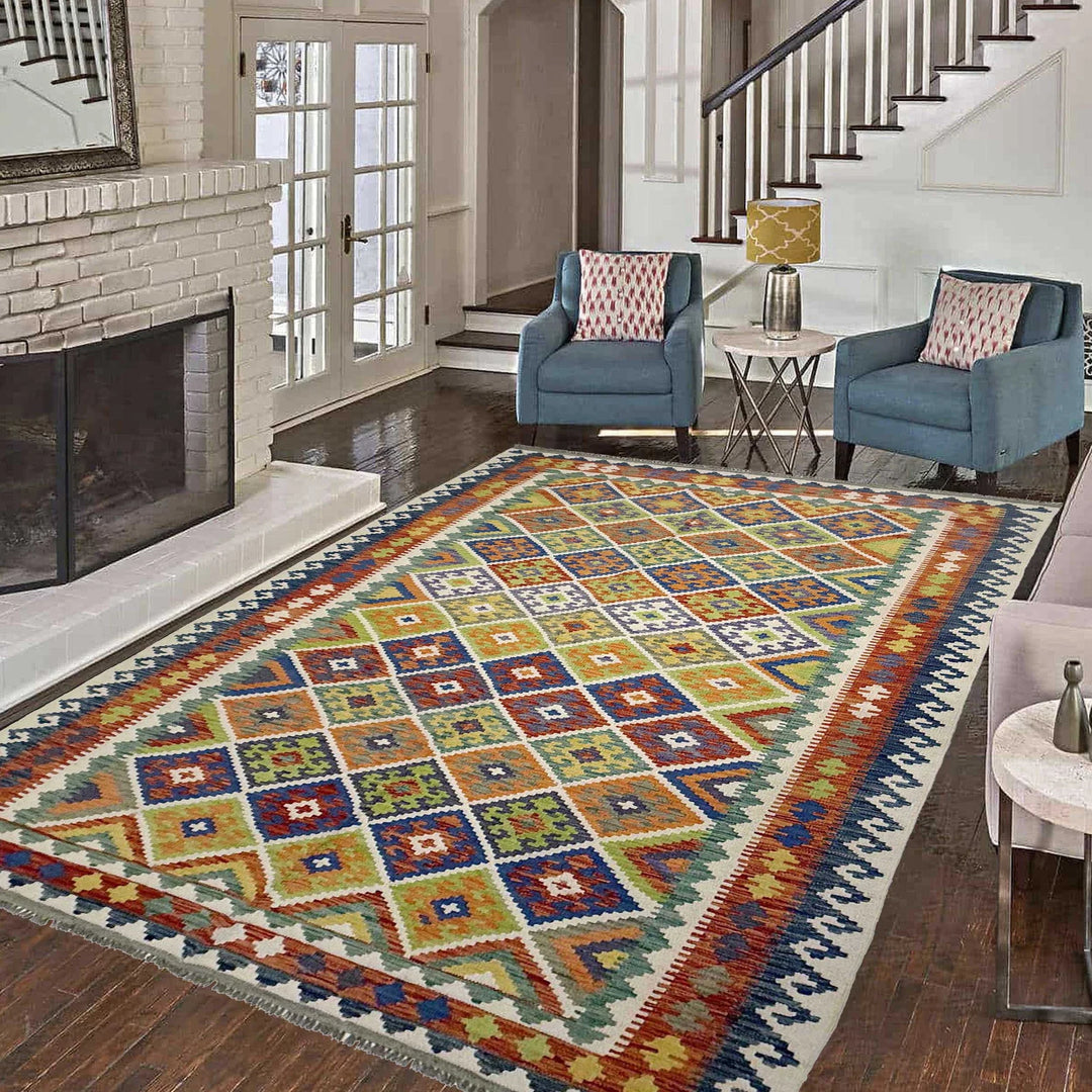 Afghan Kilim Rug 6' 9" x 10' 2" Flat-Weave | No. AL91603
