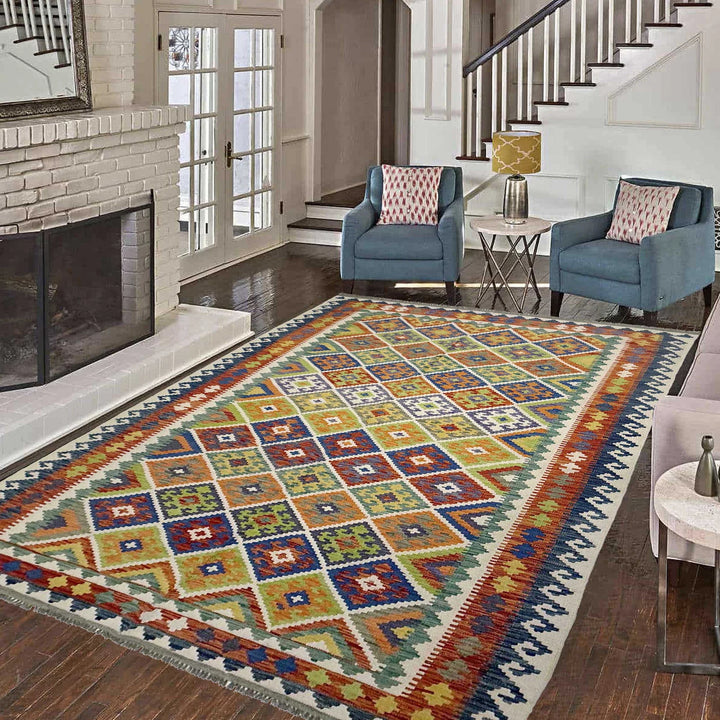 Afghan Kilim Rug 6' 9" x 10' 2" Flat-Weave | No. AL91603