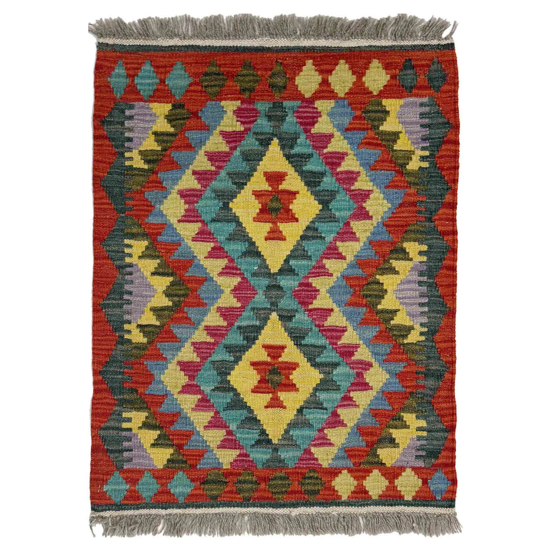 Multicolor Afghan Vegetable Kilim Rug 1' 11" x 2' 7" Flat-Weave | No. AL91633