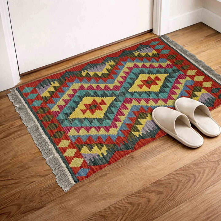 Multicolor Afghan Vegetable Kilim Rug 1' 11" x 2' 7" Flat-Weave | No. AL91633