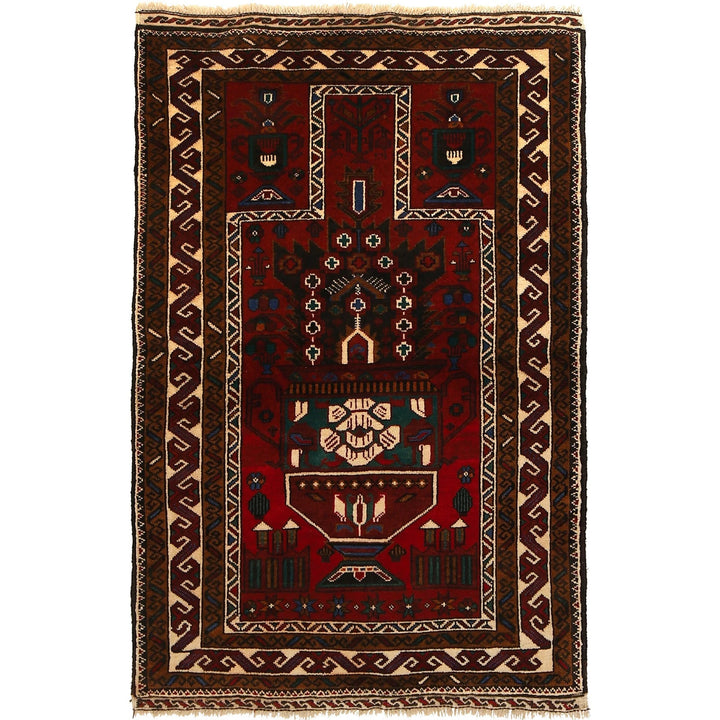 Red Afghan Prayer Rug 2' 11" x 4' 6" Hand-Knotted | No. AL91643