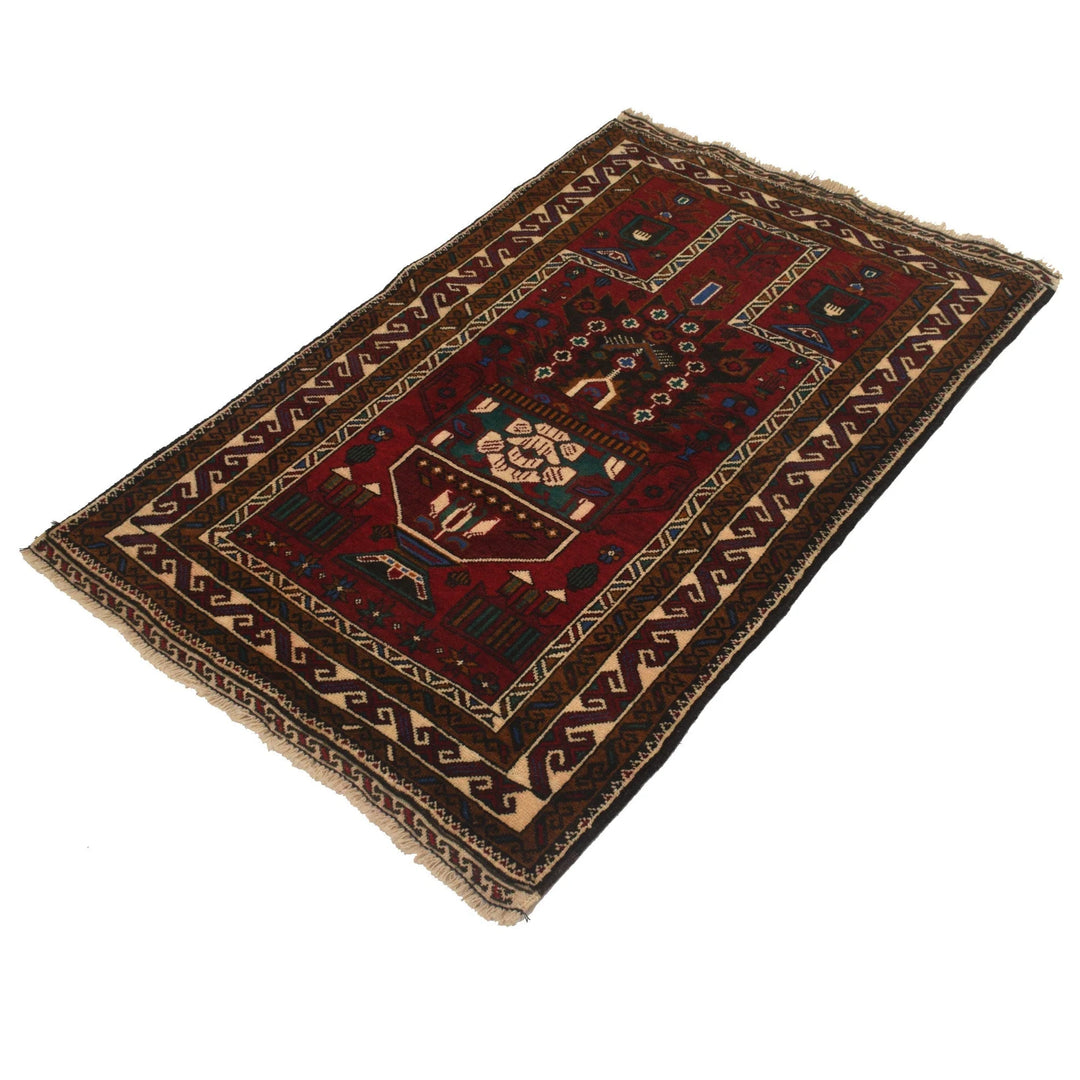 Red Afghan Prayer Rug 2' 11" x 4' 6" Hand-Knotted | No. AL91643
