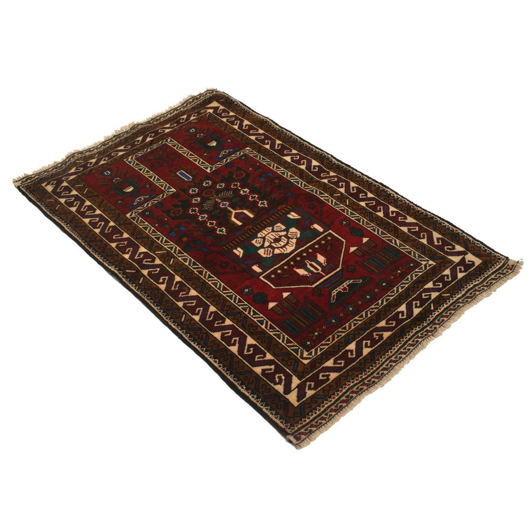 Red Afghan Prayer Rug 2' 11" x 4' 6" Hand-Knotted | No. AL91643