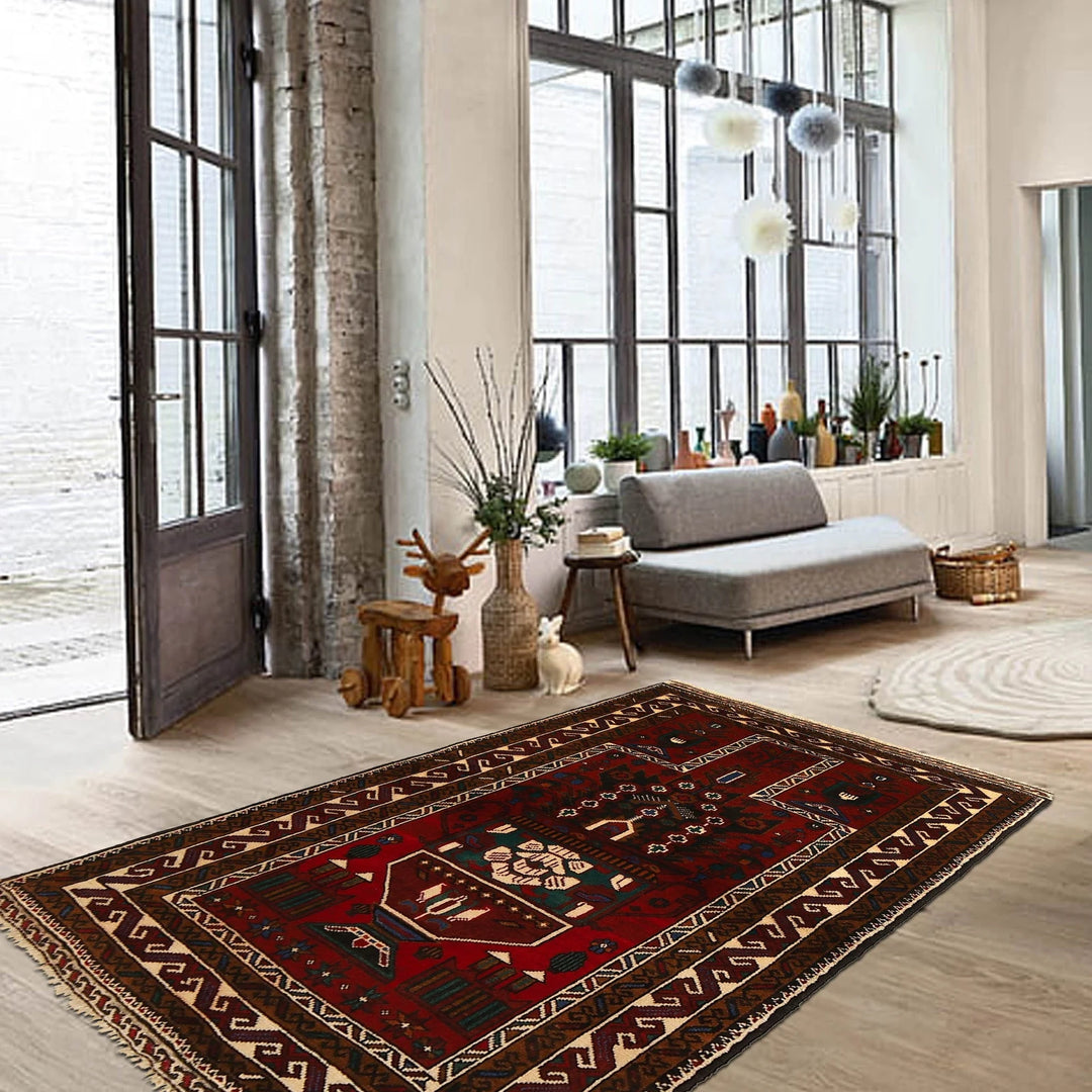 Red Afghan Prayer Rug 2' 11" x 4' 6" Hand-Knotted | No. AL91643