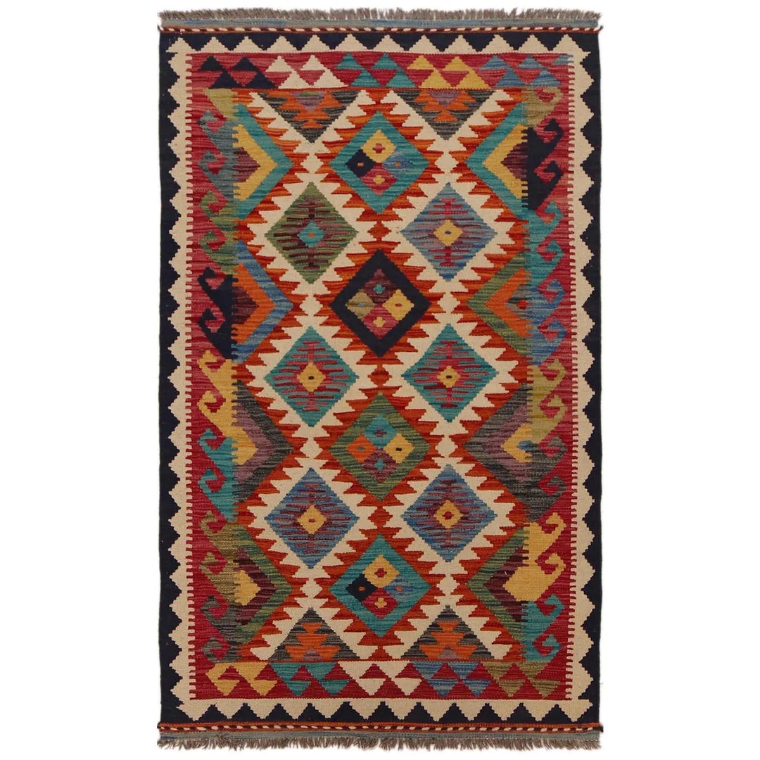 Afghan Vegetable Kelim Rug 3' 2" x 5' 3" Flat-Weave | No. AL91685