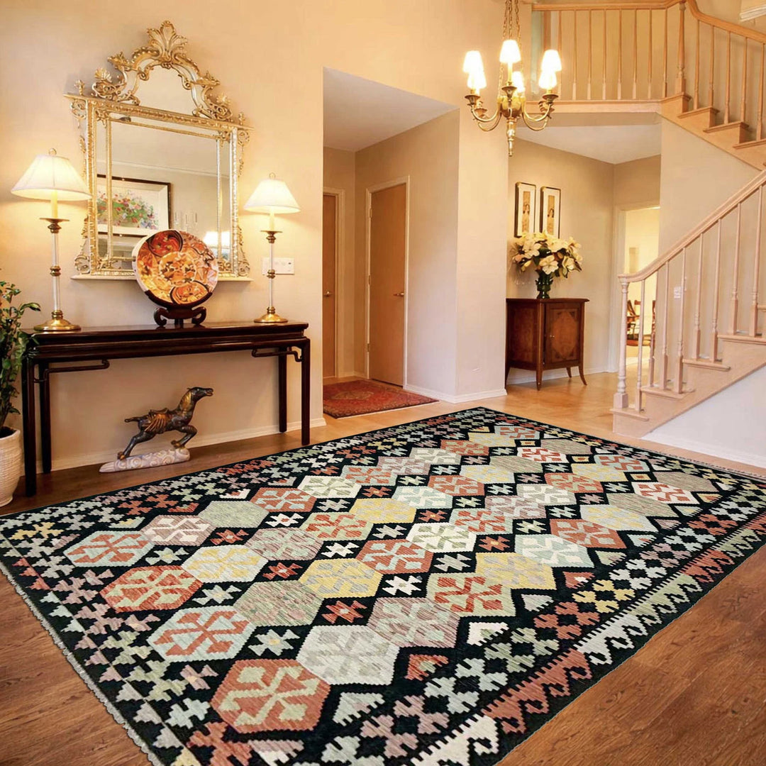 Afghan Vegetable Kilim Rug 6'4" x 9'11" Flat-Weave | No. AL917092
