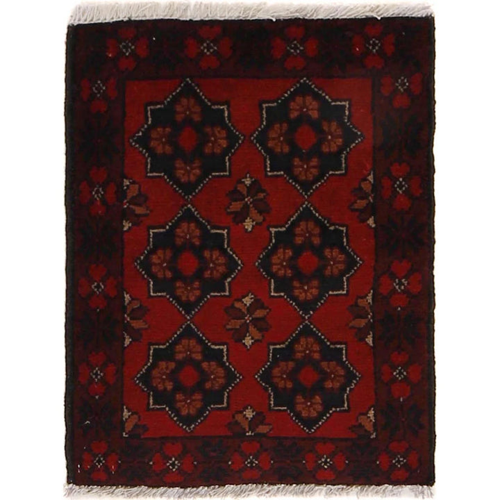 Red Afghan Oriental Doormat 1' 6" x 2' 0" Hand-Knotted | No. AL91762