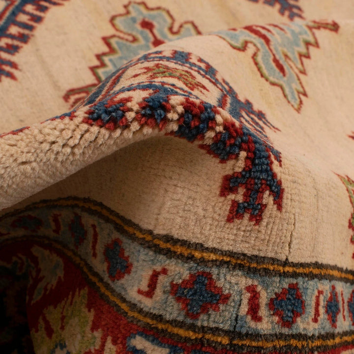Ivory Afghan Kazak Rug 4' 0" x 5' 9" Hand-Knotted | No. AL91843