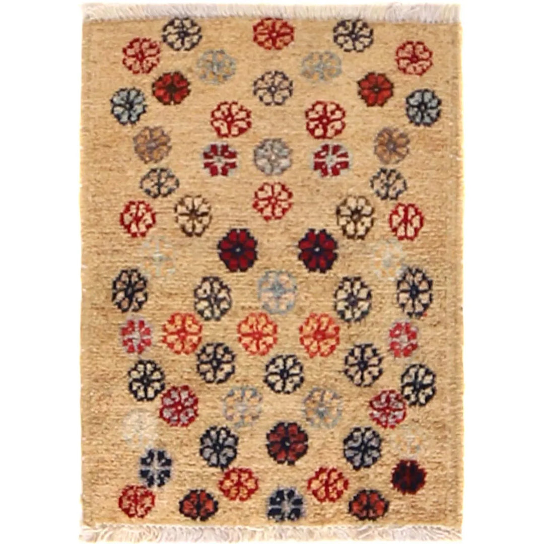 White Afghan Doormat Rug 1' 4" x 1' 9" Hand-Knotted | No. AL91854