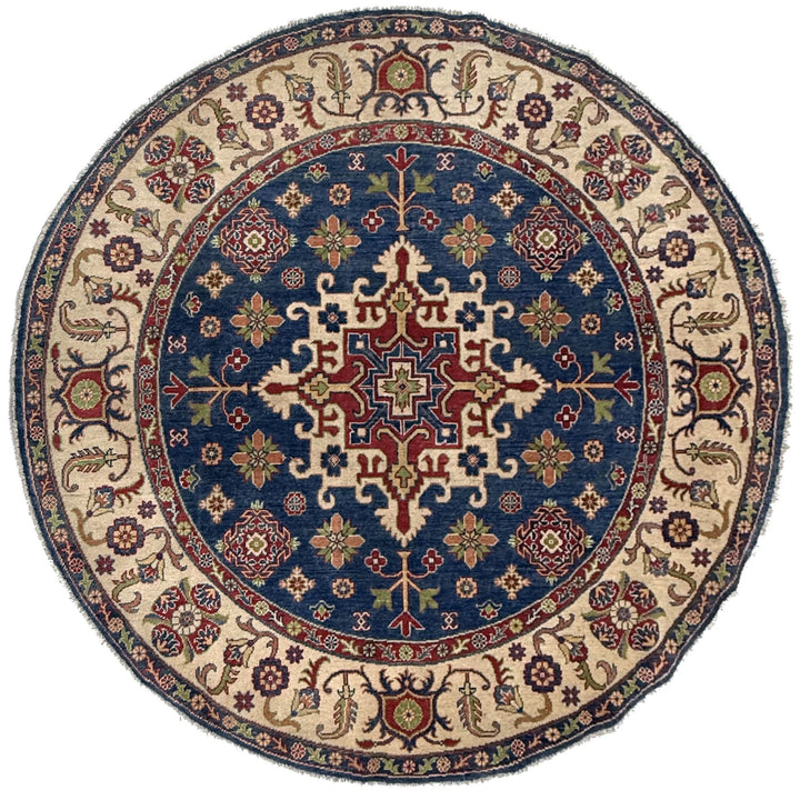 Blue Afghan Kazak Rug 6' 7" x 6' 7" Hand-Knotted | No. AL91930