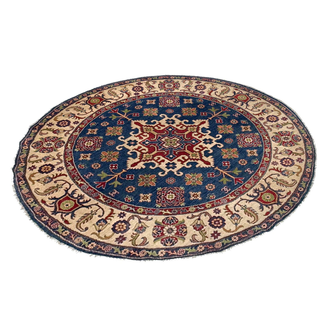 Blue Afghan Kazak Rug 6' 7" x 6' 7" Hand-Knotted | No. AL91930