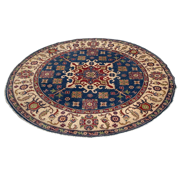 Blue Afghan Kazak Rug 6' 7" x 6' 7" Hand-Knotted | No. AL91930