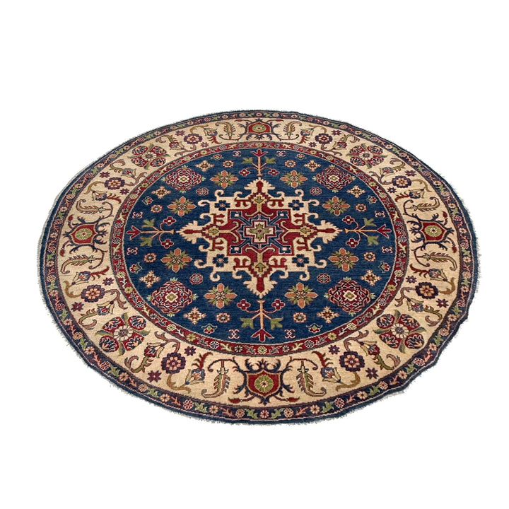 Blue Afghan Kazak Rug 6' 7" x 6' 7" Hand-Knotted | No. AL91930