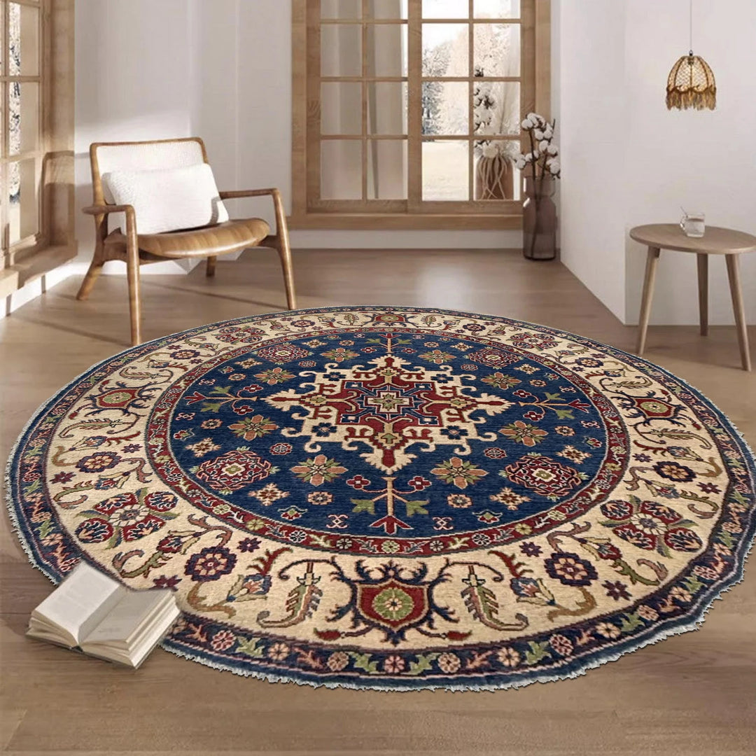Blue Afghan Kazak Rug 6' 7" x 6' 7" Hand-Knotted | No. AL91930