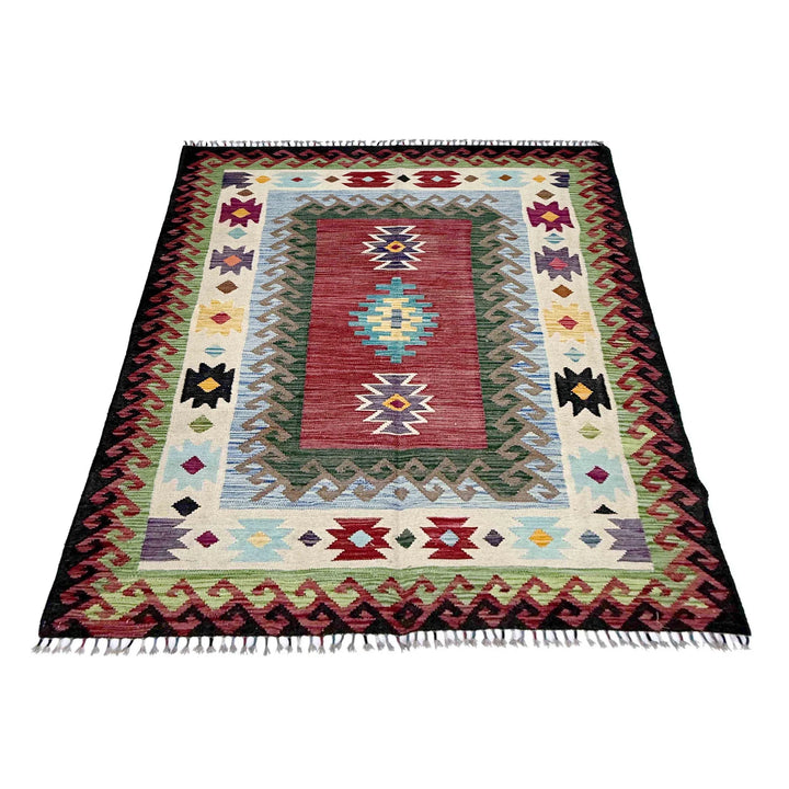 Afghan Vegetable Kilim Rug 4'11" x 6'7" Flat-Weave | No. AL91943