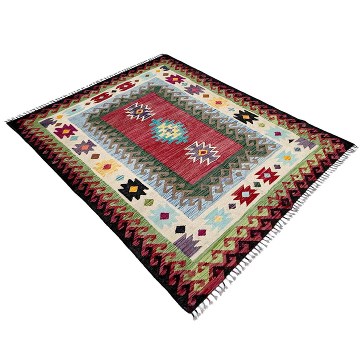 Afghan Vegetable Kilim Rug 4'11" x 6'7" Flat-Weave | No. AL91943