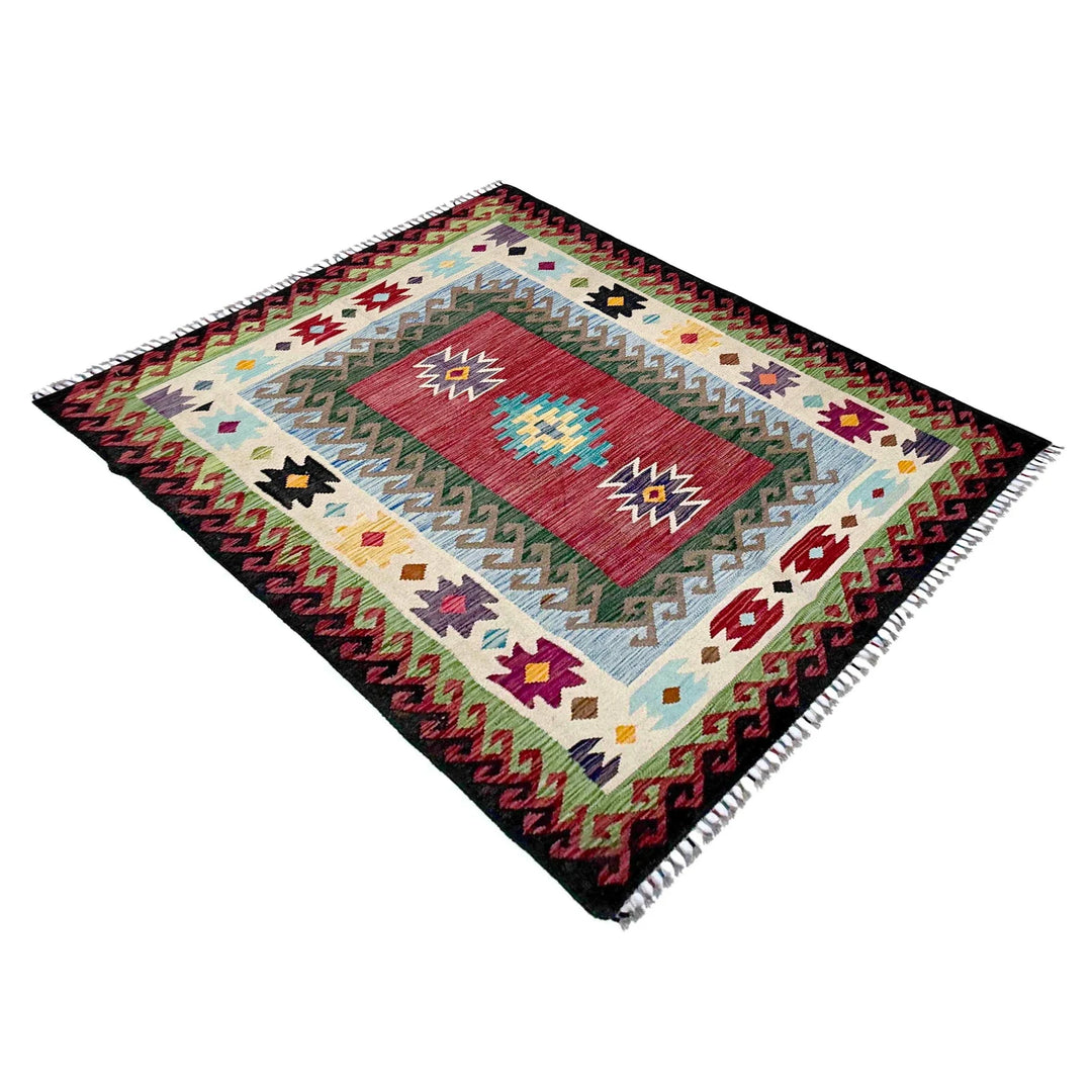 Afghan Vegetable Kilim Rug 4'11" x 6'7" Flat-Weave | No. AL91943