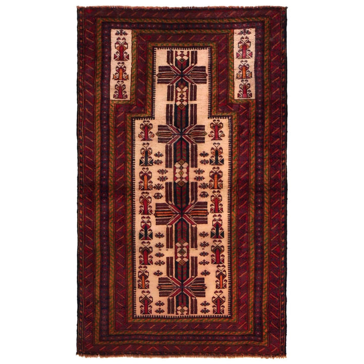Beige Afghan Prayer Rug 2' 11" x 4' 10" Hand-Knotted | No. AL91966