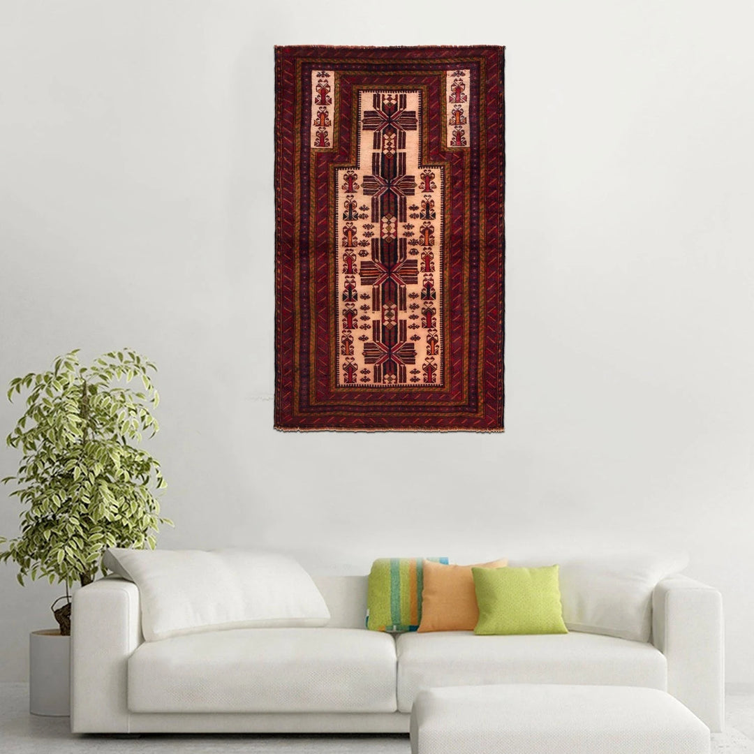 Beige Afghan Prayer Rug 2' 11" x 4' 10" Hand-Knotted | No. AL91966